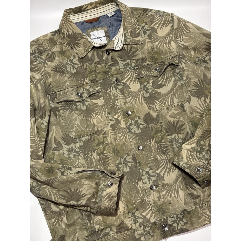 Tommy Bahama Mens XXLT Tea Leaf Camo Print Trucker Jacket Olive Green Safari - Picture 5 of 11